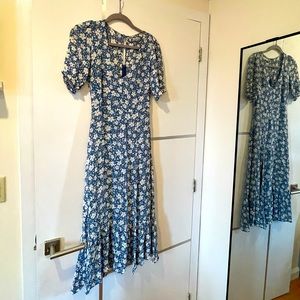 Reformation Midi Blue Floral Dress, Size 2